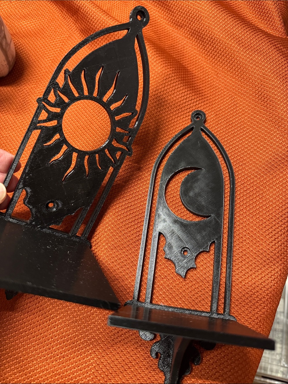 Pair 3D printed Black Sun and Moon Wall Sconces